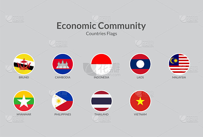 东盟经济共同体国家旗帜图标收藏