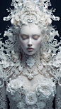 Natalie Shau cinematic highly detailed Head and shoulders portrait of a beautiful female with emotive eyes is shown in an intelligently stylized iridescent chromatic highkey white fashion, optical illusion body art, chaotic matrix patterns, 3D illustrativ