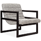 Cannes Occasional Chair in Textured Fabric : Instantly add modern industrial flair to any room with the Cannes Occasional Chair. 2" wide black metal tube framing sits in stark contrast to the softness and curves of the wide horizontally channel tufte