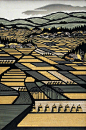 海报 东京艺术家雷森村创作的木刻版画，既有古韵传统的构图结构，又在构成图形和色彩上彰显个人风格