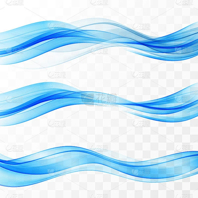 Set of blue abstract wave design element素材-花瓣网