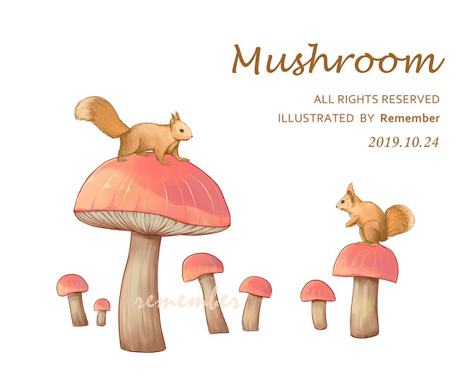 蘑菇与松鼠 插画_remember___...