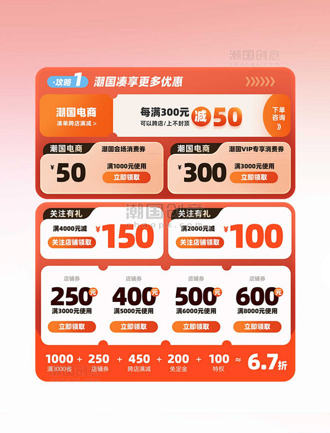 大额优惠电商促销福利优惠券模板设计图片_潮国创意