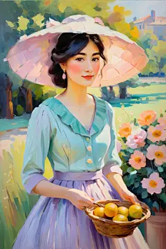 公园艺术田园绘画女人油画图片插画