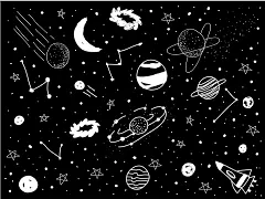 矢量图 卡通 太空元素 星球 星星 月亮 涂鸦 数码印花 家纺 暗黑 插画师 Patchamol Jensatienwong 泰国 满身图案-POP服装趋势网