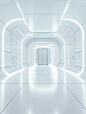 an empty clean white room, very modern and a bit futuristic, no windows or doors, but light source coming from ceiling , futuristic room with a white floor and walls, centered composition, in a sci-fi style. LED lighting illuminates the center of the spac
