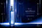 面向血清广告模板，泵药瓶在未来深蓝色光线背景下，3D说明