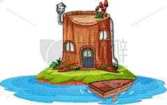 小的,木制,房屋,岛,小屋,木材,船,建筑业,圆木,窗户
