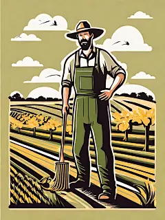 扁平风农民丰收场景插画AI数字艺术