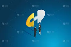 两个商人握手，拼图语言泡泡连接。