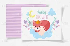 狐狸,月亮,灌木,贺卡,可爱的,自然,睡觉,装饰,问候,淋浴