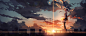 初音未来 云 夕阳 3440x1440动漫壁纸_彼岸图网