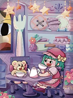 拇指姑娘茶话会_娟拽拽__插画师作品_涂鸦王国gracg.com