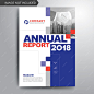 Annual report cover template red blue gray geometric shapes