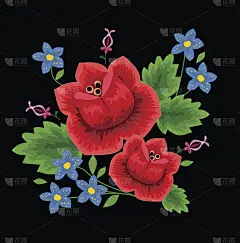 传统民间花绣装饰矢量插画