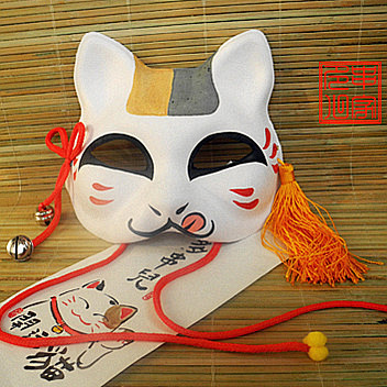 手绘动漫cos狐狸面具DIY环保纸浆纸质...
