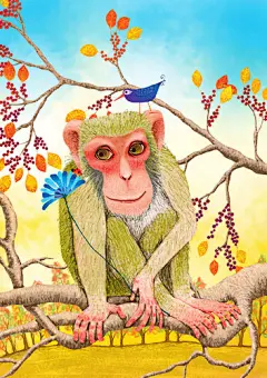 动物,植物,花,猴子,插图画法_gic13893856_插画猴，生肖猴，动物猴，猴年插画_创意图片_Getty Images China
