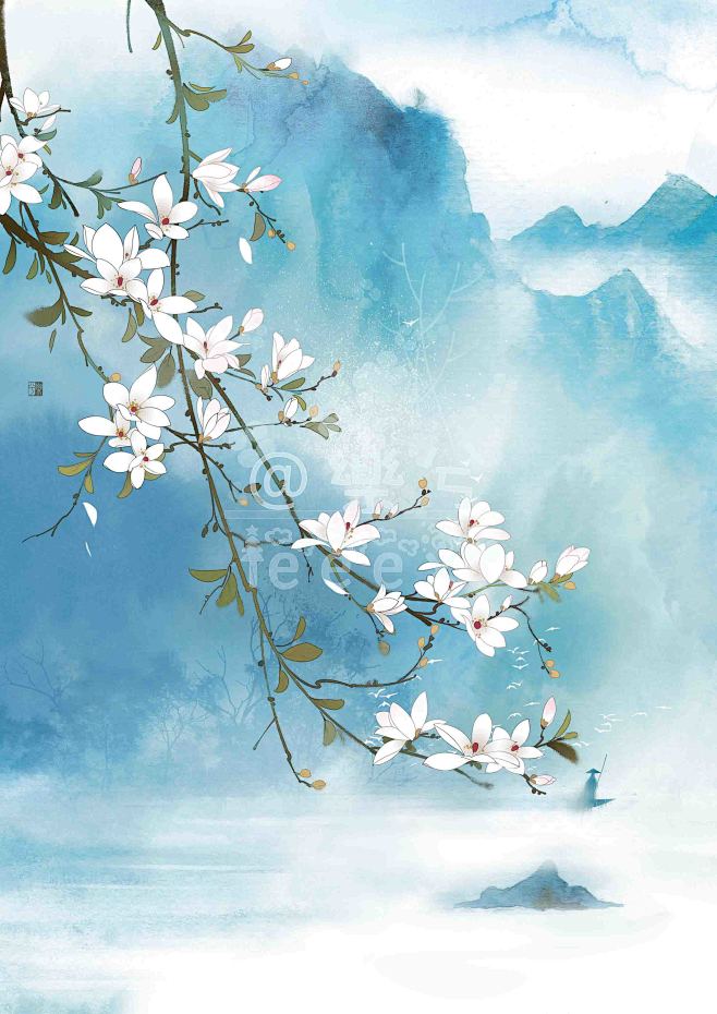 古风 封面 水彩 水墨 植物 花卉 意境...