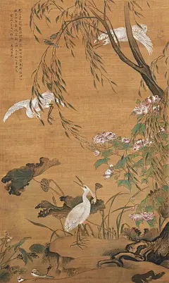王武荷塘清禽立轴设色绢本作品欣赏