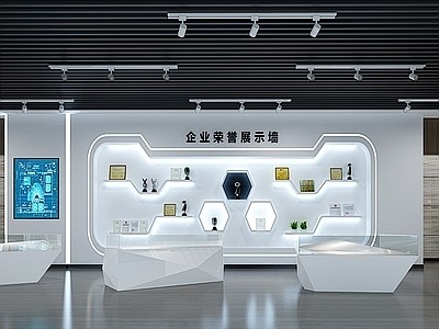 现代企业展厅 异形展柜 荣誉墙3d模型