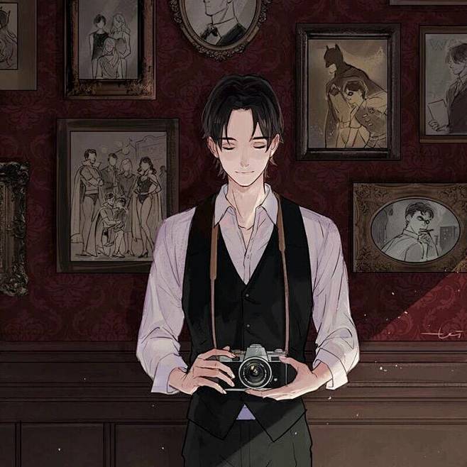 二次元动漫美少年相机西装白衬衫壁纸