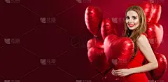 红色,气球,女孩,背景聚焦,可爱的,贺卡,手套,一个人,英文字母s