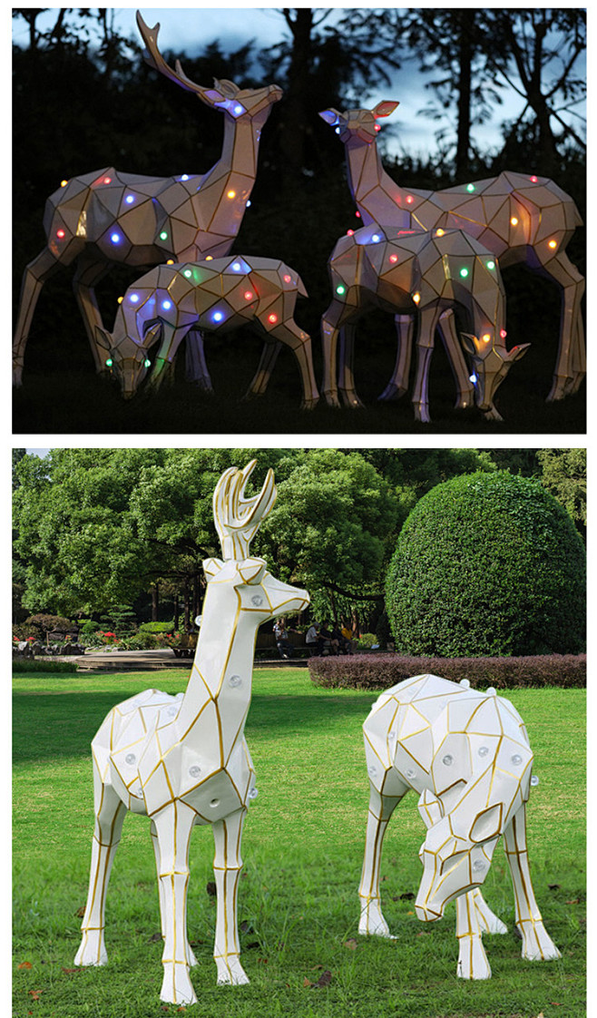 创意梅花鹿摆件户外玻璃钢动物雕塑园林景观...