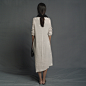 设计师品牌苎亚麻2014女装例外不对称白色棉麻长袖秋装连衣裙长裙 原创 新款 2013