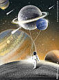 梦幻治愈星球宇航员插画