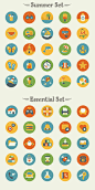 50 Vintage Flat Icon Set | GraphicBurger