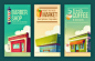 Set vertical banners in retro style with supermarket, barber shop, coffee house Free Vector