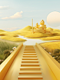 a gold statue in a field, in the style of storybook illustrations, perspective rendering, colorful sidewalk scenes, soft and rounded forms, minimalist stage designs, shang dynasty, duckcore