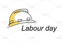 劳动节快乐。一顶黄色安全帽上连续画着“劳动节”字样。安全硬建筑帽图标简约背景，横幅，海报。矢量图
