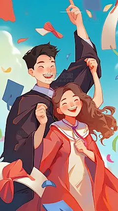 毕业季毕业学生扁平风致青春插画学士帽