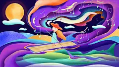 糖果渐融风梦幻风景插画