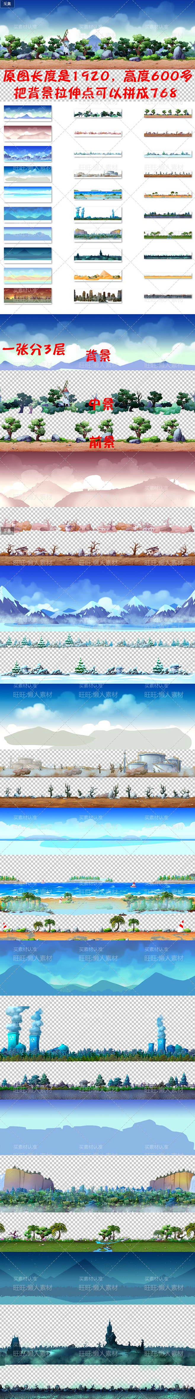 横版无缝 场景地图 森林沙漠废墟城市 Q...
