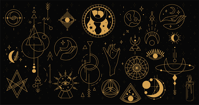 神秘金箔几何星系太阳月亮星星天体星坐免抠png图案ai矢量4