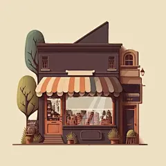 店铺门面卡通插画矢量图设计素材