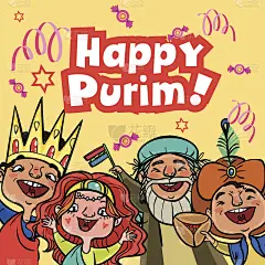 有趣的普林节贺卡。矢量图