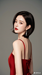 银色短发红裙礼服亚洲女 侧脸 柔顺(1)