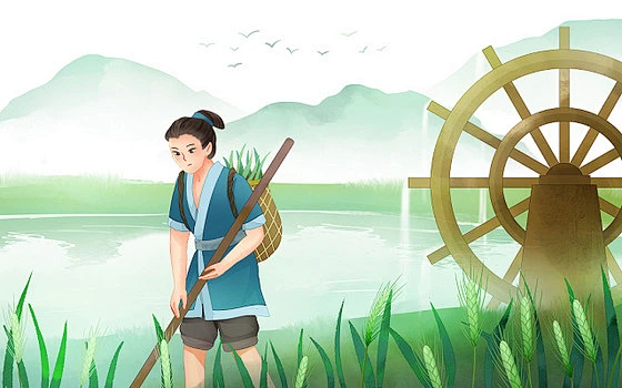 古风小满插画在水车前劳作的古代农民原创插画海报-花瓣网