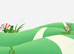 手绘装饰插图踏青田野草坪插画 设计图片 免费下载 页面网页 平面电商 创意素材