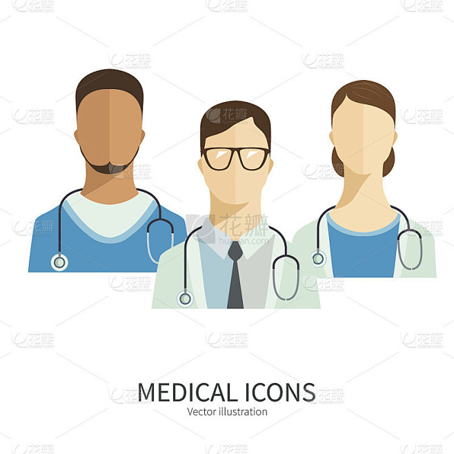 图标在平面风格。医生和医务人员。