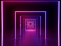 3d render, ultraviolet neon square portal, glowing lines, tunnel, corridor, virtual reality, abstract fashion background, violet neon lights, arch, purple pink vibrant colors, laser show