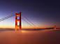 The Golden Gate bridge at sunrise，San Francisco