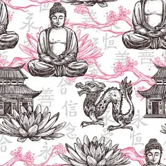 矢量手绘佛教插画佛祖如来莲花佛陀坐像图案文化插图AI设计素材