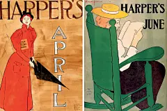 1890年4月爱德华·彭菲尔德（Edward Penfield）接替了威廉 ·彭 定 康（William Patten）担 任HARPER’S杂志的艺术编辑。此时的彭菲尔德仍沿用HARPER’S杂志老一代艺术家的风格创作水墨和水彩插图，尽管他在不断简化画面强调自己的风格，但其标志性的简洁线条、鲜明色彩等特点仍未呈现在他的草图中。