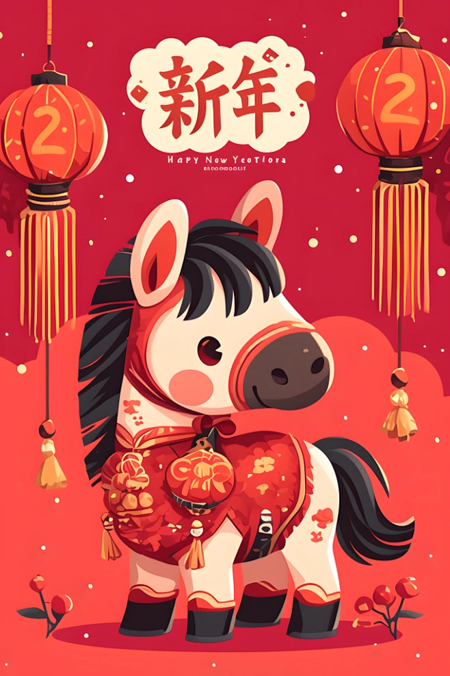 马年贺卡动物插画-花瓣网