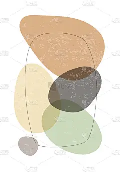 简约设计招贴画，抽象有机构图，符合当代流行的拼贴风格，可用于墙面装饰、明信片、封面设计等。