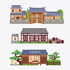卡通建筑楼阁  - 源文件下载【酷图网】卡通建筑楼阁,中式,景点,卡通,建筑,亭台,楼阁,水乡,古镇,海报,插画,精美,扁平化,创意,彩色,设计图案,建筑物